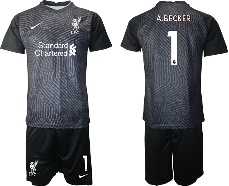 2021 Men Liverpool black goalkeeper #1 soccer jerseys->liverpool jersey->Soccer Club Jersey